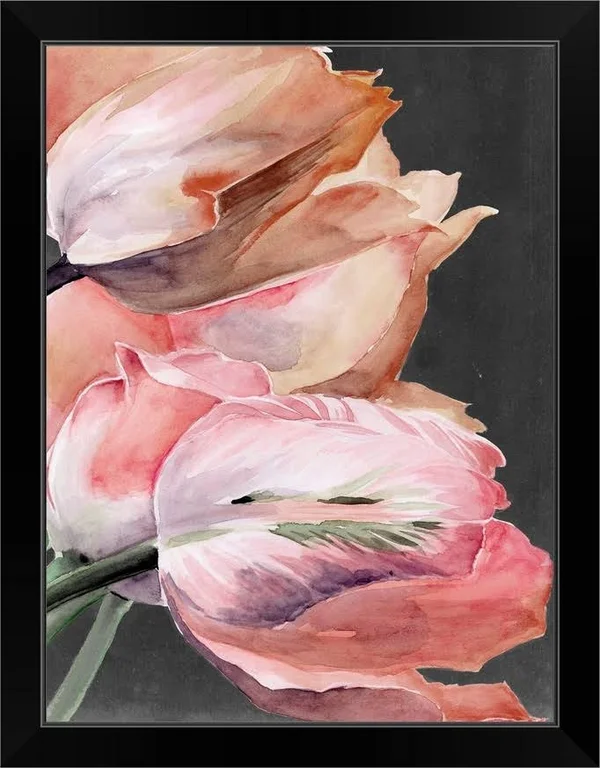 Pastel Parrot Tulips IV - Black Framed Wall Art, 18x24, Great Big Canvas