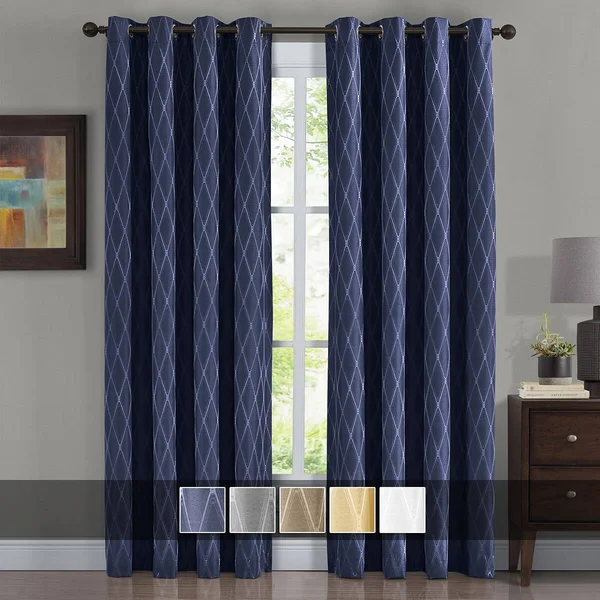 100% Blackout Curtain Jacquard Thermal Insulated Victoria Panels ( Set of 2) 54 x 120x22 Pair - Navy by Royal Tradition