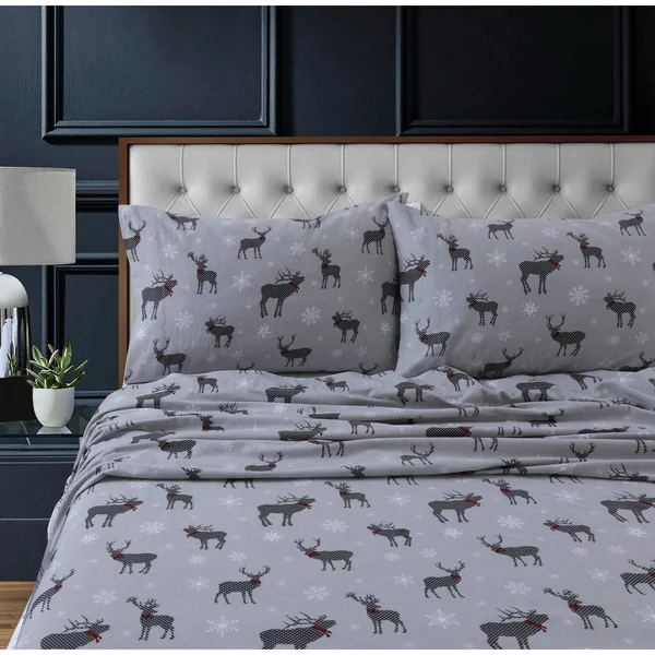 Checkered Buck Heavyweight 200-gsm Cotton Flannel Printed Extra Deep Pocket Sheet Set - Size: Full
