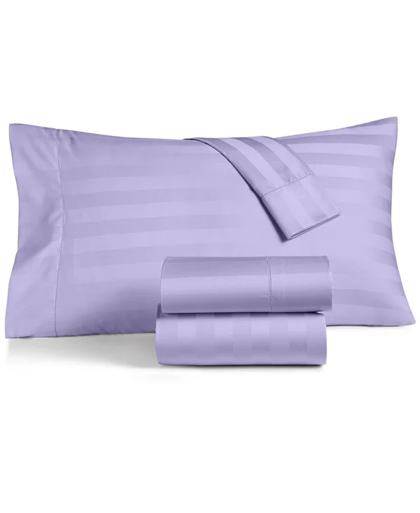 Charter Club Damask 1.5x22 Stripe 100% Supima Cotton 550 Thread Count 4 pc. Sheet Set - Full, Created for Macy&s - Pale Lilac