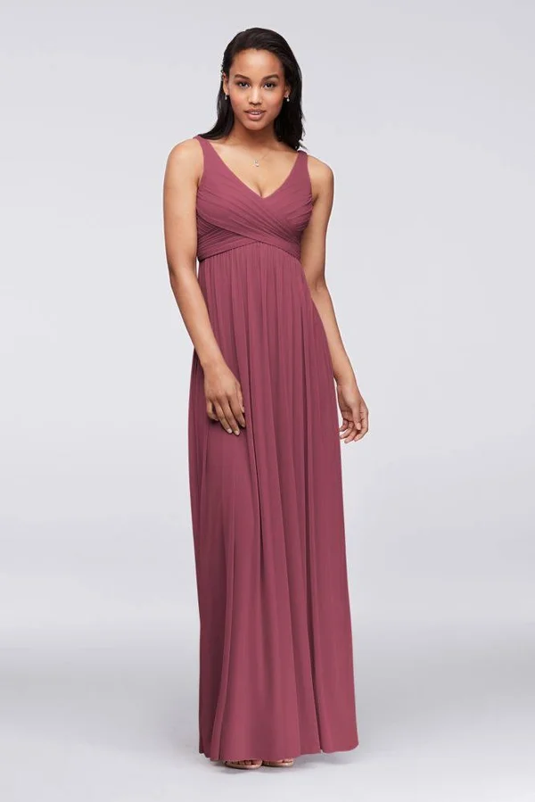 Long Mesh Bridesmaid Dress with Cowl Back Detail - Chianti, 26