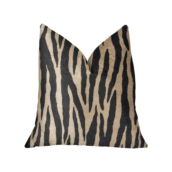 Plutus Zippy Zebra Black and Beige Luxury Throw Pillow 12x22L x20x22W