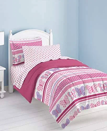 Dream Factory Butterfly Dots Ultra Soft Microfiber Girls Comforter Set, Pink, Fu