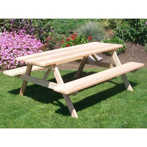 Western Red Cedar Picnic Table with Attached Benches 4ft, Gray Stain, Include Standard Size Umbrella Hole