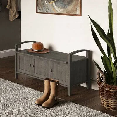 Alcott Hill Platt Wood Cabinet Storage Bench Color: Farmhouse Gray