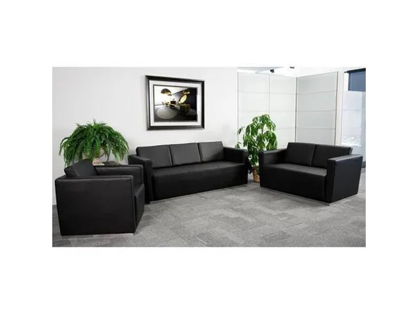 Flash Hercules Trinity Contemporary Black Leather Chair Stainless Steel Base