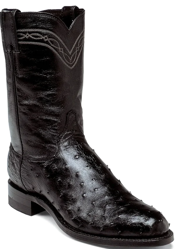 Justin Men's Brock Roper Black Full Quill Ostrich Exotic Boots - 3171