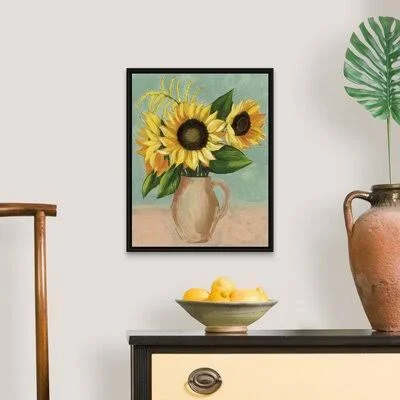 Sunflower Afternoon II - Painting Print on Canvas August Grove Format: Black Floater Frame, Size: 21.7x22 H x 17.7x22 W x 1.75x2