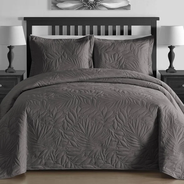 Comfy Bedding Extra Lightweight and Oversized Thermal Pressing Leafage 3-Piece Coverlet Set (King/Cal King, Beige)