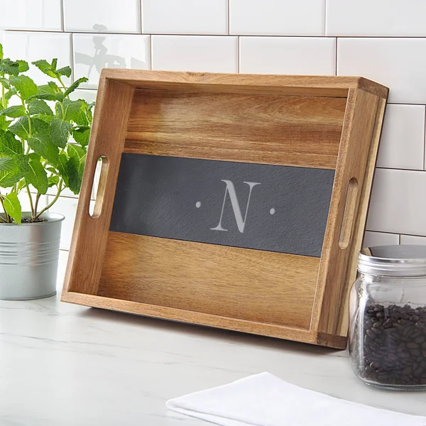 Cathy&s Concepts Personalized Acacia and Slate Tray