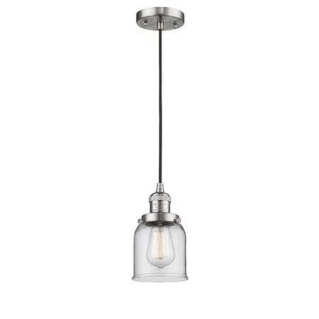 Saenz 1-Light Single Bell Pendant Breakwater Bay Base Finish: Brushed Satin Nickel - Shade Color: Clear, Bulb Type: LED