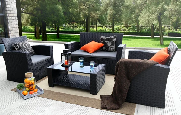 Baner Garden Outdoor Furniture Complete Patio Wicker Rattan Set, Black, 4-Pieces
