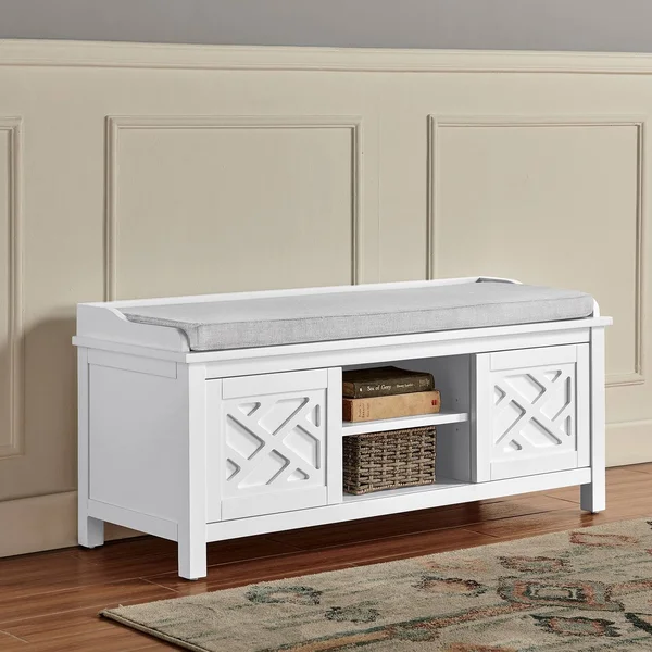 Alaterre Furniture Coventry Gray 45x22W Wood Storage Bench with Cushion