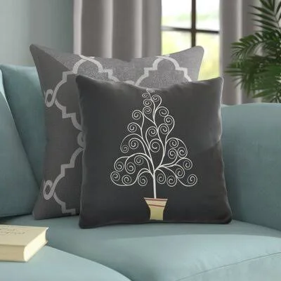 The Holiday Aisle Filigree Tree Outdoor Throw Pillow - Black