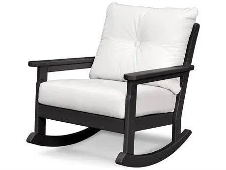 POLYWOOD Vineyard Recycled Plastic Lounge Chair White POLYWOOD - Spectrum Indigo Cushion - 190609077623