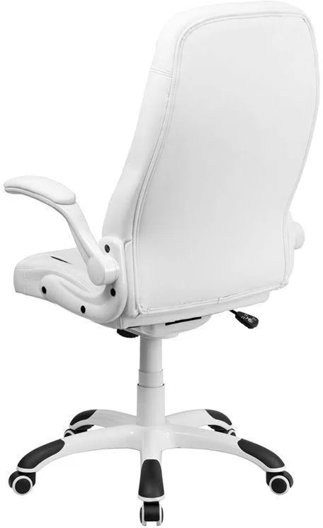 Flash Furniture CH-CX0176H06-WH-EMB-GG Embroidered High Back White Leather Executive Swivel Chair with Flip-Up Arms