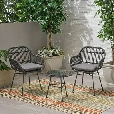 Bushnell 3 Piece Seating Group with Cushions Bay Isle Home Frame Finish: Gray, Cushion Color: Dark Gray