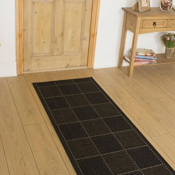 runrug USA Check Black Hallway Carpet Rug Runner Length: 29 foot - WIDT