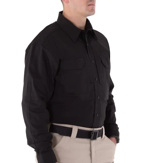 First Tactical - Men's First Mens V2 Long Sleeve Button-Down Shirt, Uniform, Casual, 2 Chest Pockets, in, Wolf Grey, Color Khaki