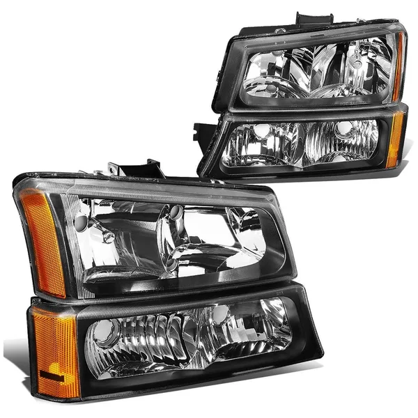 DNA Motoring for 03-06 Chevy Silverado/Avalanche 4pcs Headlight+Bumper Lamp Black Housing Amber Corner 1 Gen 04 05 Left+Right
