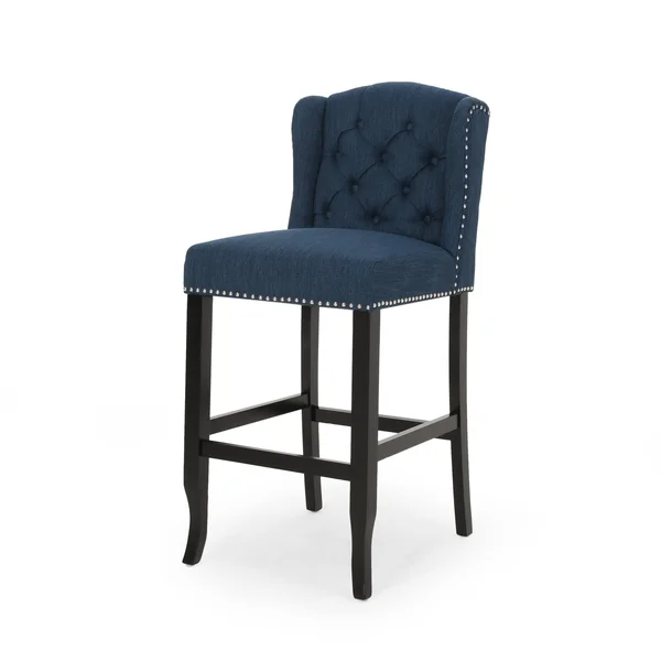 Foxwood Wingback Barstool (Set of 2) by Christopher Knight Home - Navy Blue + Dark Brown