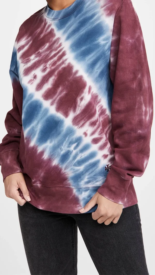 Tory Sport Tie Dye French Terry Crew Cotton Pink/Tory Navy Tie Dye XL