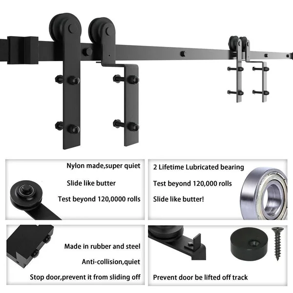 winsoon 7.5 ft./90 in. Single Track Bypass Sliding Barn Door Hardware Kit for Double Doors Low Ceiling - Frosted Black