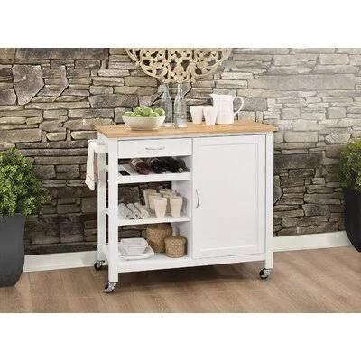 Natural & White Karendeep Kitchen Cart Red Barrel Studio Base Finish: White, Counter Finish: Walnut