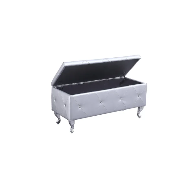 Silver Tufted Hard Wood Storage Bench