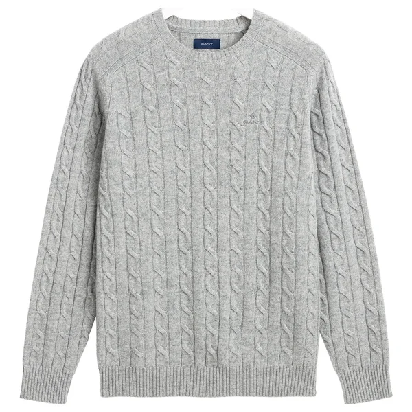 Gant Lambswool Cable Crew Men's Sweater - Grey Melange