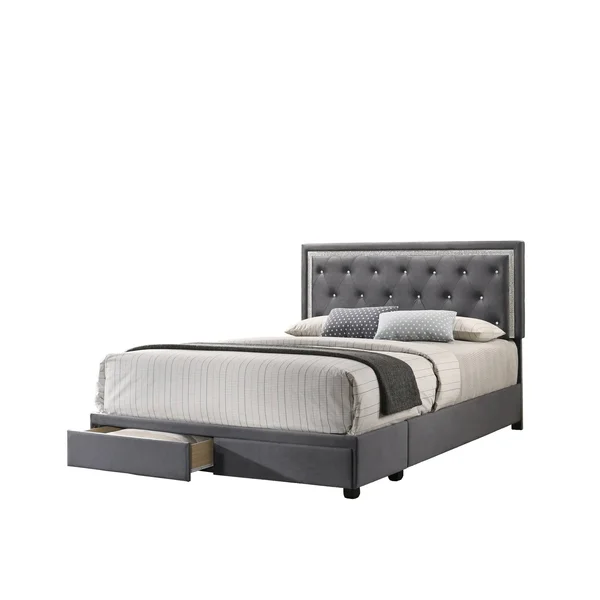 Dark Grey Velvet Uph. Storage Platform Bed - Full Size