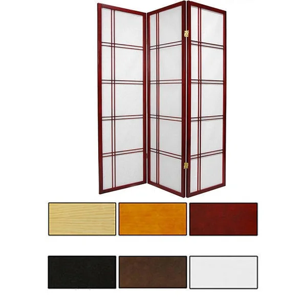 Oriental Furniture 5 ft. Tall Double Cross Shoji Screen - 3 Panel - White