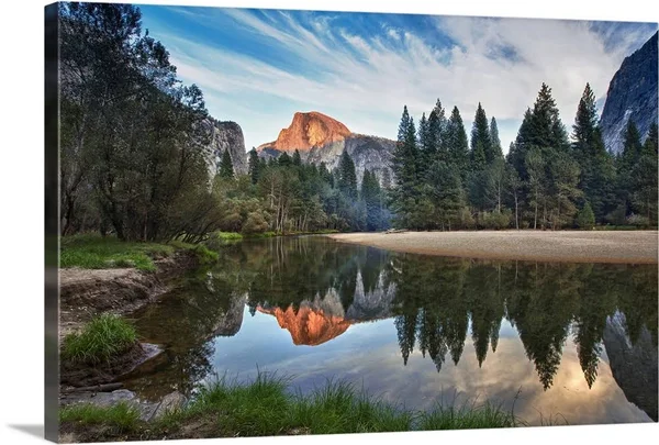Half Dome Reflecting in Merced River in Yosemite National Park. - Canvas Wall Art, 24x16, Great Big Canvas