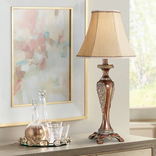Regency Hill Traditional Accent Table Lamp Dark Bronze Candlestick Floral Detail Bell Shade for Living Room Family Bedroom Bedsi