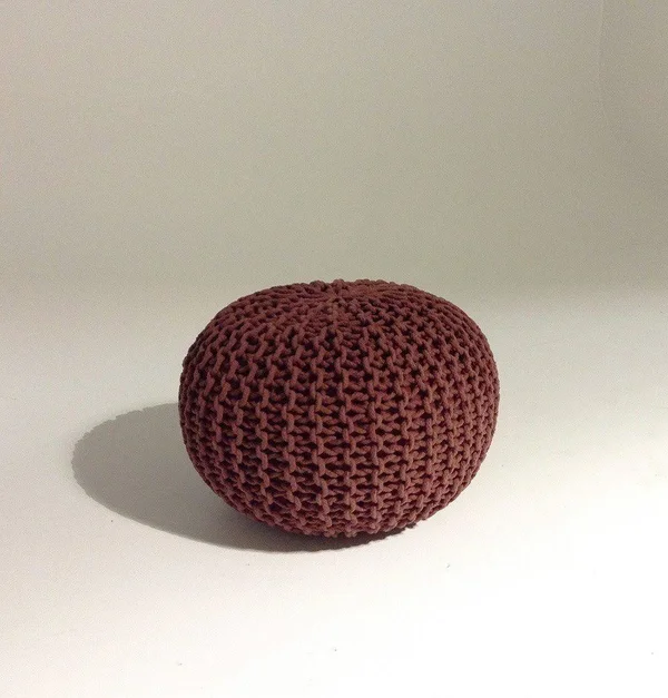 Gfurn Handmade Round Knitted Pouf, Marsala, 50x35cm