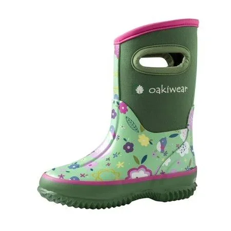 Oakiwear Children's Neoprene Rain/Snow Boots - Green Floral, Girl's