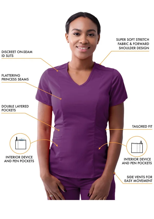 Adar Pro Modern Athletic Scrub Set for Women - Modern V-Neck Scrub Top & Yoga Jogger Scrub Pants - P9500 - Eggplant - Xxs