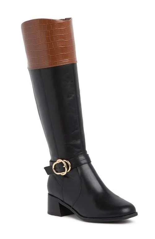 Marc Fisher Medium Calf Leather Tall ShaftBoots - Hailin - Size 5-1/2 Medium, Blk/Cog Leather