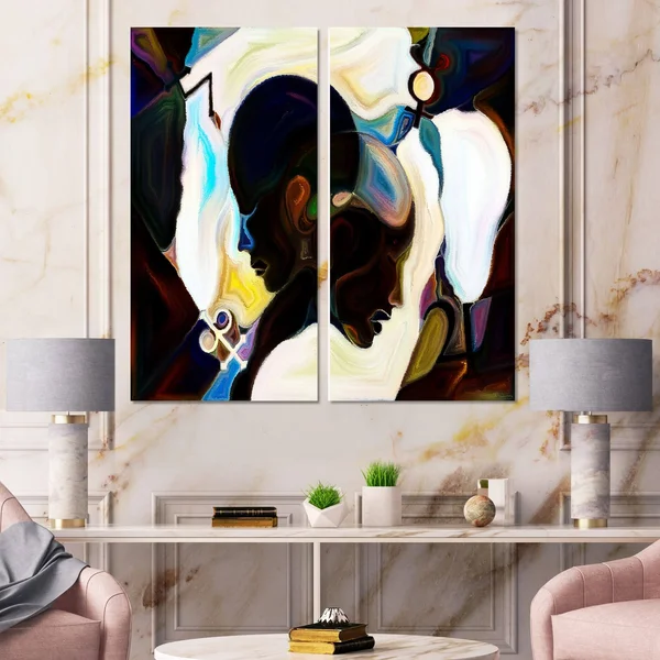 Designart &Union of Male and Female Faces I& Modern Canvas Wall Art Print 2 Piece Set - 20x22 W x 40x22 H x 1x22 D x 2 Pieces
