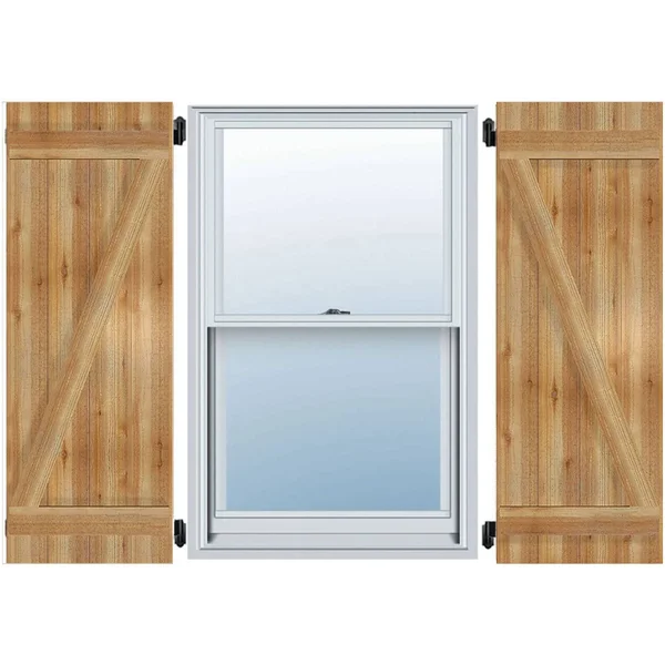 10 3/4x22W x 60x22H TimberCraft Two 5 3/8x22 Boards Joined Board-n-Batten Shutters w/Z-Bar - Rough Sawn Western Red Cedar (Per Pa