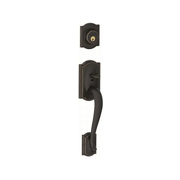 Schlage Camelot Handleset with Double Cylinder Deadbolt and Siena Knob, Bronze
