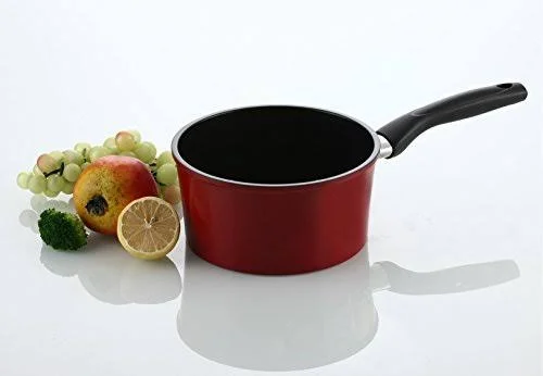 Flamekiss 2-Quart Red Ceramic Coated Nonstick Saucepan w/ Glass Lid by Amor - Nano Ceramic Coating w/ Silver Ion (100% PTFE &