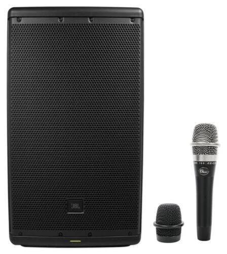 JBL EON612 12& 1000W Powered DJ PA Speaker System w/Bluetooth + Blue Microphone