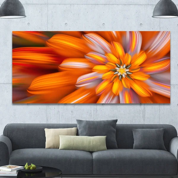Designart &Massive Orange Fractal Flower & Floral Canvas Art Print - Size: 32 inch x 16 inch