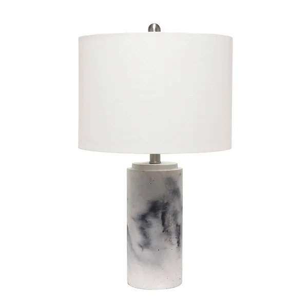 Lalia Home Marbleized Table Lamp with White Fabric Shade - White
