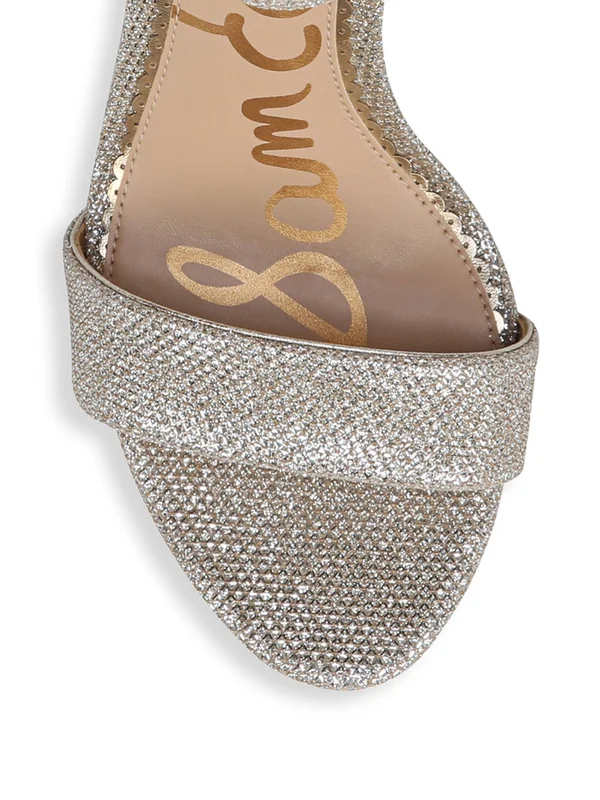 Sam Edelman Yaro Ankle Strap Sandal Heel Jute Glam Mesh 1, Women's, Size: 9.5, Gold