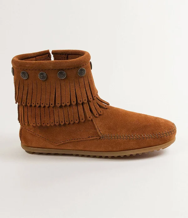 Minnetonka Women's Double Fringe Side Zip Boot Stone - 6