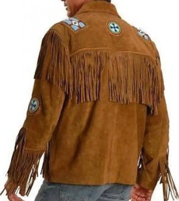 Mens Tobacco or Black Eagle Beaded Premium Suede Leather Western Fring