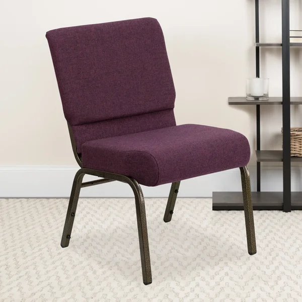 Hercules Series 21&&W Stacking Church Chair Plum Fabric/Gold Vein Frame