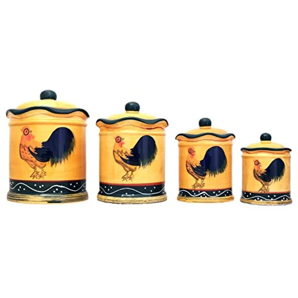 ACK Tuscany Sunshine Country Rooster, Hand Painted Canisters, Set of 4, 85701